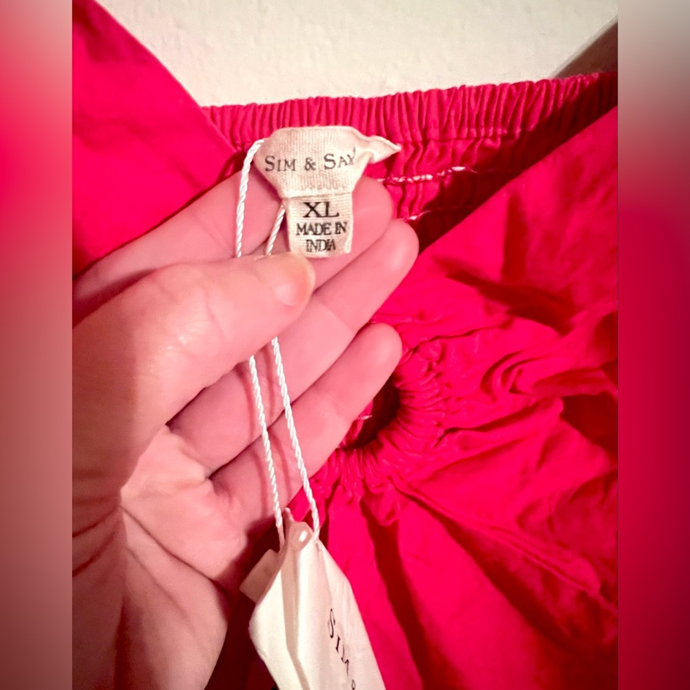 NWT Sim & Sam Women’s Pink Puff Short Sleeve Keyhole Cotton Smock Crop Top Sz XL - Picture 2 of 12